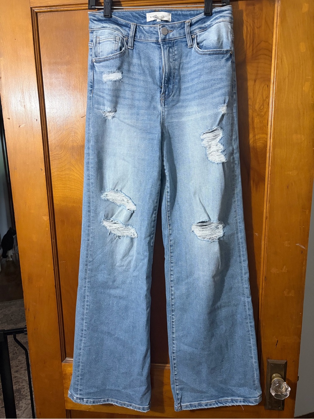 Light Wash Distressed Wide-Leg Jeans - Women